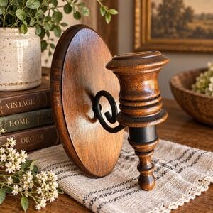 Vintage Wooden Wall Sconce 8 " Iron Oval Mid Century Retro Home Decor (1 EA)